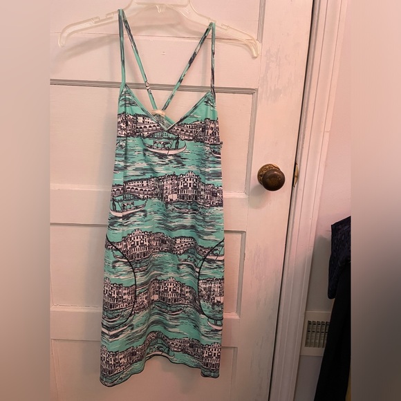 Turquoise sundress with Venice canal pattern and pockets! - Picture 1 of 5